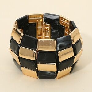 Bold Geometric Resin Metal Beaded Wide Stretch Bracelet